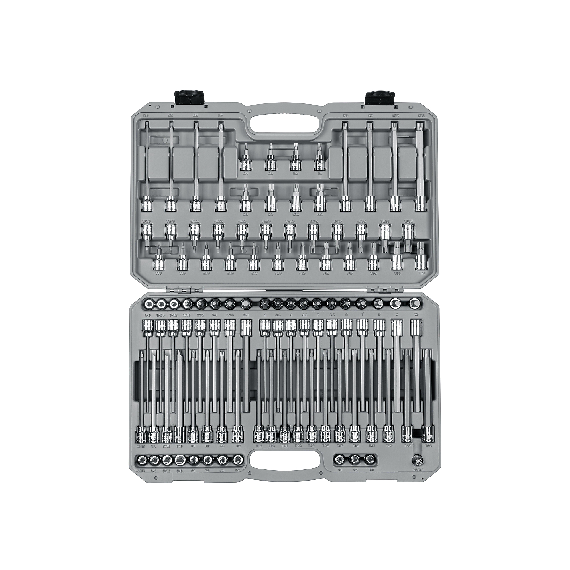 TEKTON 3/8 Inch Drive Hex, Torx, TR Torx, Phillips, Slotted, Square, Triple Square Bit Socket Set with Case (110-Piece) | SHB91317